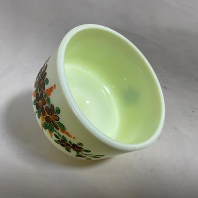 -139- Custard and Hand Painted Flowers | Uranium Glass | Small Covered Butter Dish