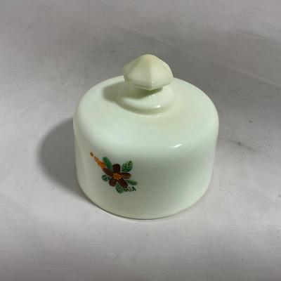 -139- Custard and Hand Painted Flowers | Uranium Glass | Small Covered Butter Dish