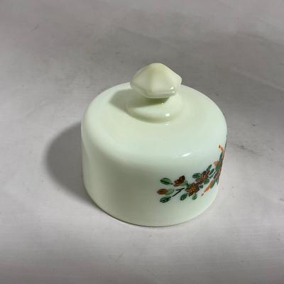 -139- Custard and Hand Painted Flowers | Uranium Glass | Small Covered Butter Dish