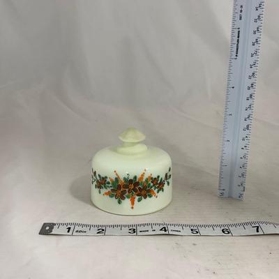 -139- Custard and Hand Painted Flowers | Uranium Glass | Small Covered Butter Dish