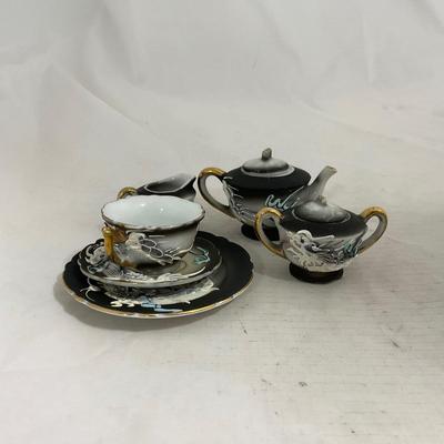 -140- Small Black & White Accented | Decretive | Asian Inspired | Childs Tea Set