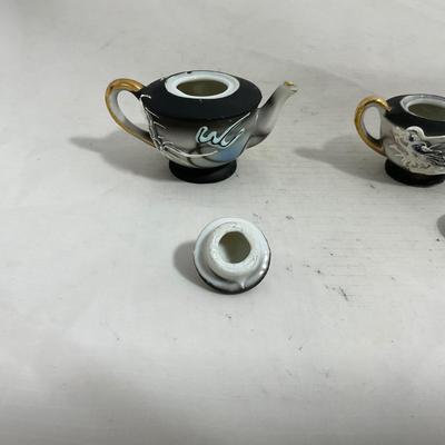 -140- Small Black & White Accented | Decretive | Asian Inspired | Childs Tea Set