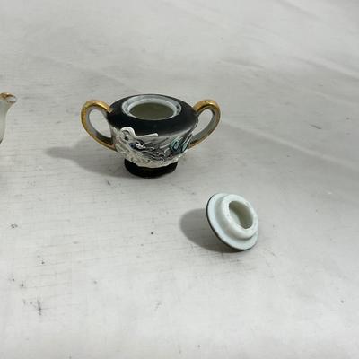 -140- Small Black & White Accented | Decretive | Asian Inspired | Childs Tea Set