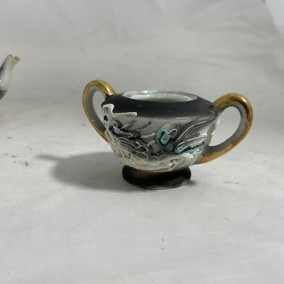 -140- Small Black & White Accented | Decretive | Asian Inspired | Childs Tea Set