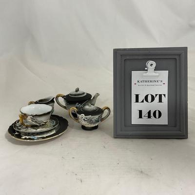 -140- Small Black & White Accented | Decretive | Asian Inspired | Childs Tea Set