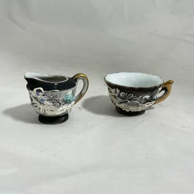 -140- Small Black & White Accented | Decretive | Asian Inspired | Childs Tea Set