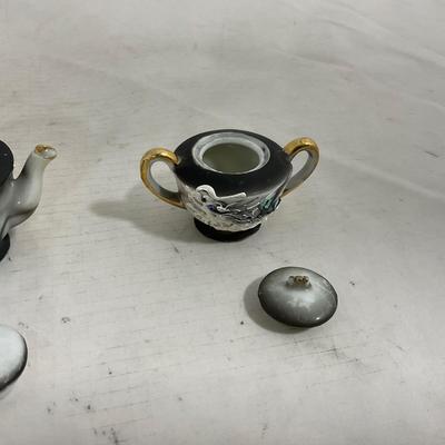 -140- Small Black & White Accented | Decretive | Asian Inspired | Childs Tea Set