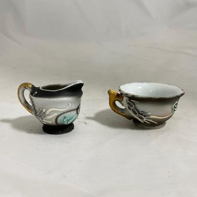 -140- Small Black & White Accented | Decretive | Asian Inspired | Childs Tea Set