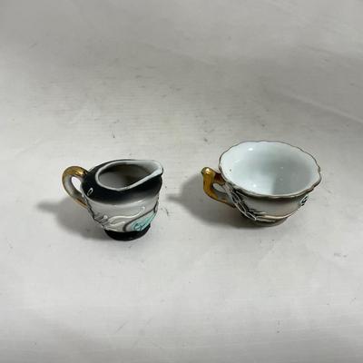 -140- Small Black & White Accented | Decretive | Asian Inspired | Childs Tea Set