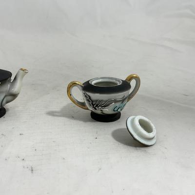 -140- Small Black & White Accented | Decretive | Asian Inspired | Childs Tea Set