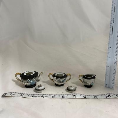 -140- Small Black & White Accented | Decretive | Asian Inspired | Childs Tea Set