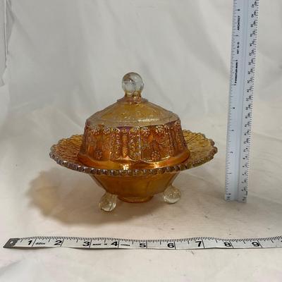 -141- Orange Carnival Tall | Butterfly Design | Covered Butter Dish
