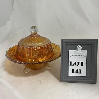 -141- Orange Carnival Tall | Butterfly Design | Covered Butter Dish