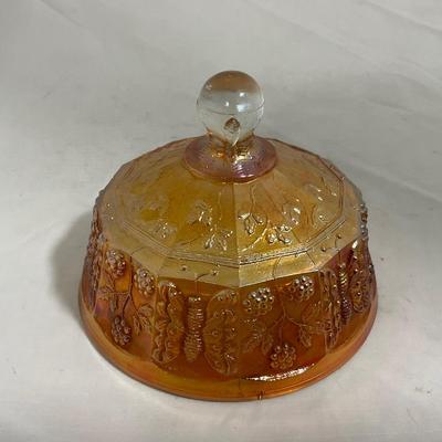 -141- Orange Carnival Tall | Butterfly Design | Covered Butter Dish