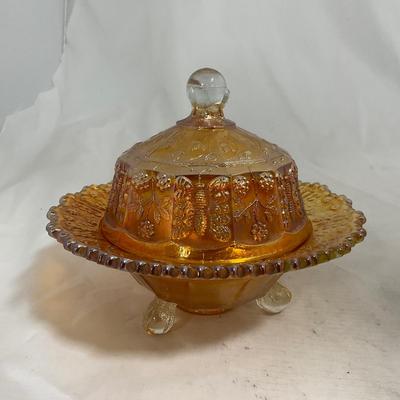 -141- Orange Carnival Tall | Butterfly Design | Covered Butter Dish