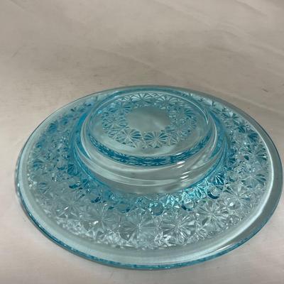 -142- Heavy Light Blue Glass | Covered Butter Dish