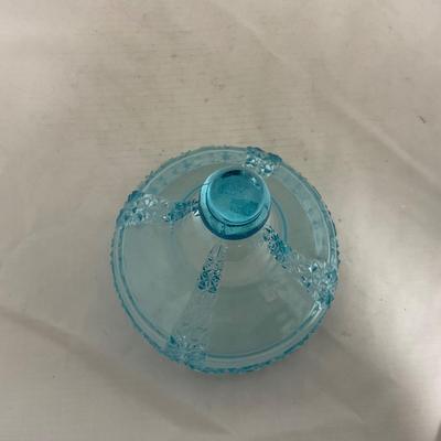 -142- Heavy Light Blue Glass | Covered Butter Dish