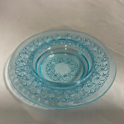 -142- Heavy Light Blue Glass | Covered Butter Dish