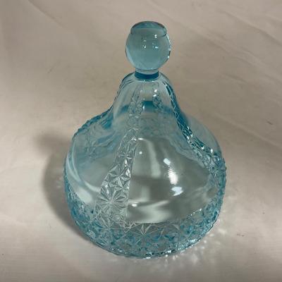 -142- Heavy Light Blue Glass | Covered Butter Dish