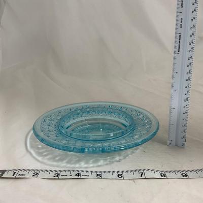-142- Heavy Light Blue Glass | Covered Butter Dish