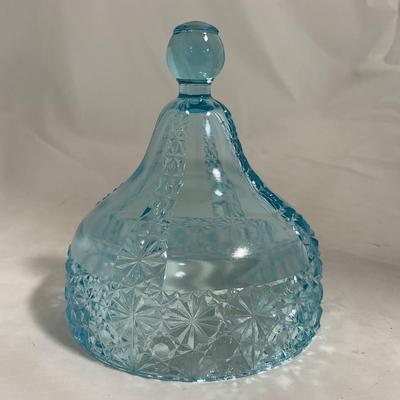 -142- Heavy Light Blue Glass | Covered Butter Dish