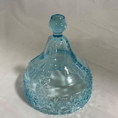 -142- Heavy Light Blue Glass | Covered Butter Dish