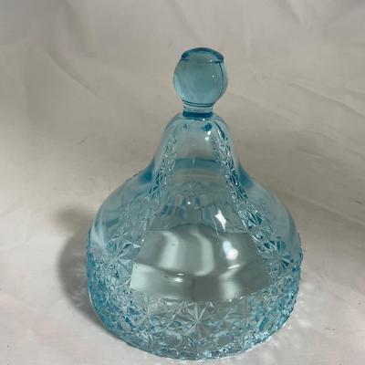 -142- Heavy Light Blue Glass | Covered Butter Dish