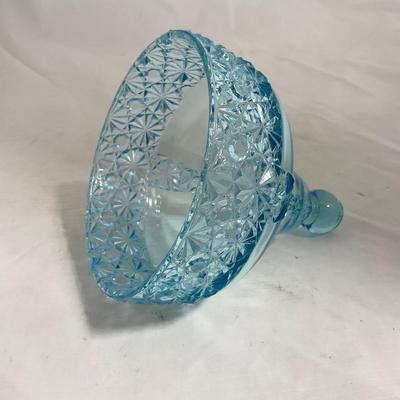 -142- Heavy Light Blue Glass | Covered Butter Dish