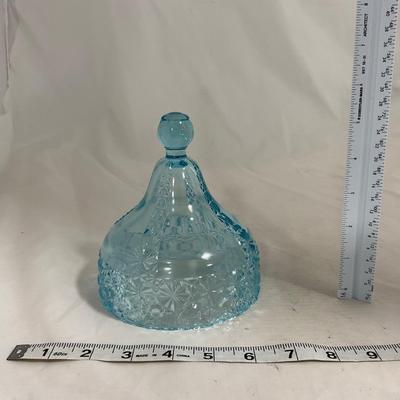 -142- Heavy Light Blue Glass | Covered Butter Dish