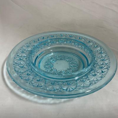 -142- Heavy Light Blue Glass | Covered Butter Dish