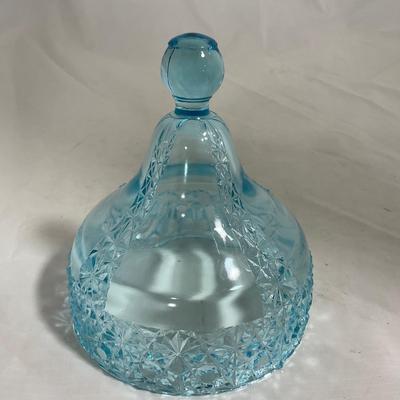 -142- Heavy Light Blue Glass | Covered Butter Dish