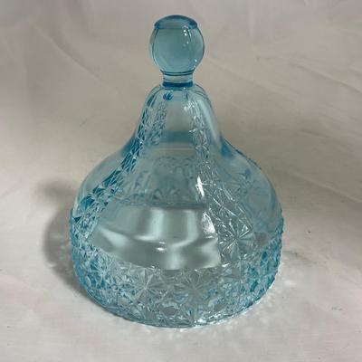 -142- Heavy Light Blue Glass | Covered Butter Dish