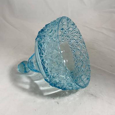 -142- Heavy Light Blue Glass | Covered Butter Dish