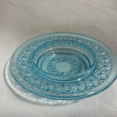 -142- Heavy Light Blue Glass | Covered Butter Dish