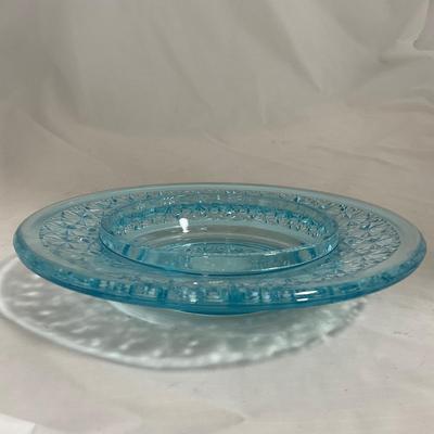 -142- Heavy Light Blue Glass | Covered Butter Dish