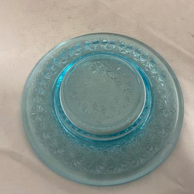 -142- Heavy Light Blue Glass | Covered Butter Dish