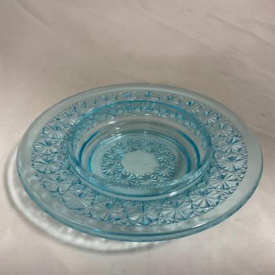 -142- Heavy Light Blue Glass | Covered Butter Dish