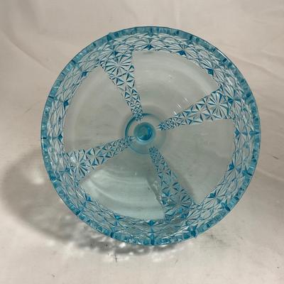 -142- Heavy Light Blue Glass | Covered Butter Dish