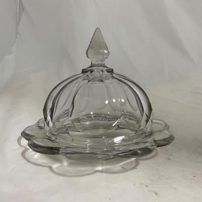 -143- Heavy Clear Glass | Covered Butter Dish
