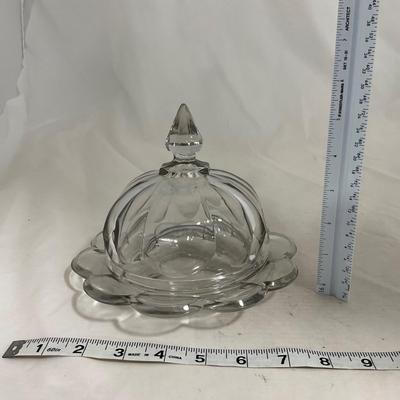 -143- Heavy Clear Glass | Covered Butter Dish