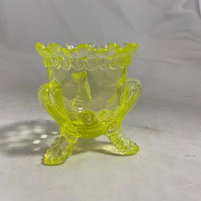 -144- Yellow Vaseline | Uranium Glass | Toothpick Holder
