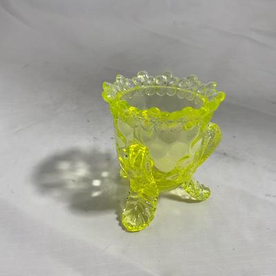 -144- Yellow Vaseline | Uranium Glass | Toothpick Holder