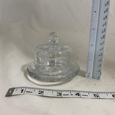 -145- Heavy Extra Small Clear Glass | Danish Design Romanian | Covered Butter Dish
