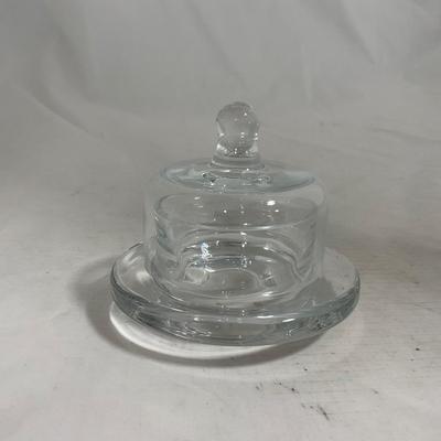 -145- Heavy Extra Small Clear Glass | Danish Design Romanian | Covered Butter Dish