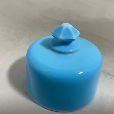 -146- Small Blue Slag Glass | Marked | Covered Butter Dish