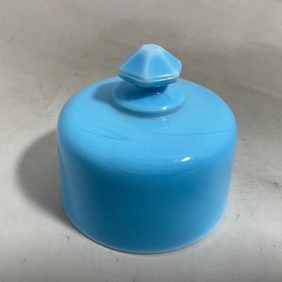 -146- Small Blue Slag Glass | Marked | Covered Butter Dish