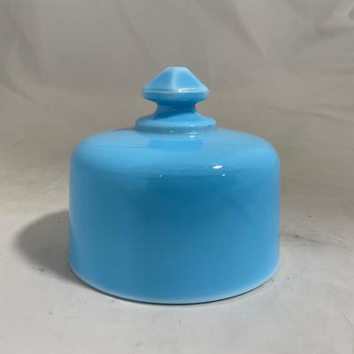 -146- Small Blue Slag Glass | Marked | Covered Butter Dish