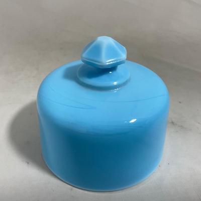 -146- Small Blue Slag Glass | Marked | Covered Butter Dish