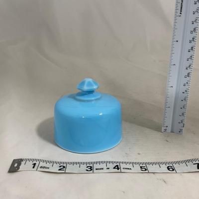 -146- Small Blue Slag Glass | Marked | Covered Butter Dish
