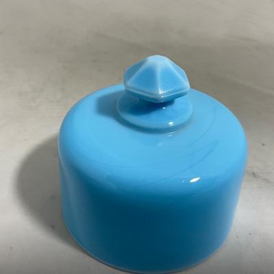 -146- Small Blue Slag Glass | Marked | Covered Butter Dish